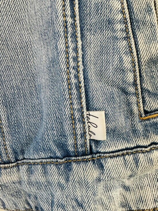 Talula Denim Jacket with Faux Leather Sleeves, Size Medium - Picture 6 of 6